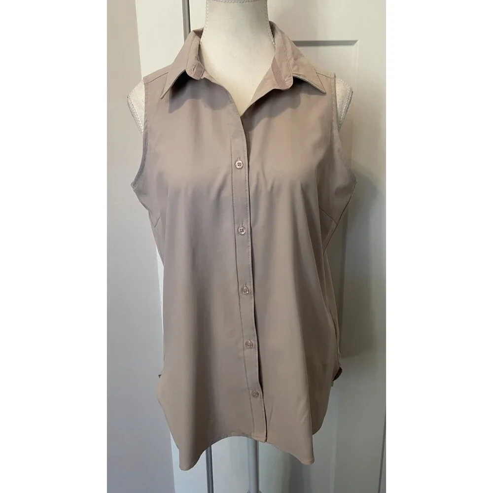 COLUMBIA Womens Button TOP Sleeveless GRAY/Pink Size M